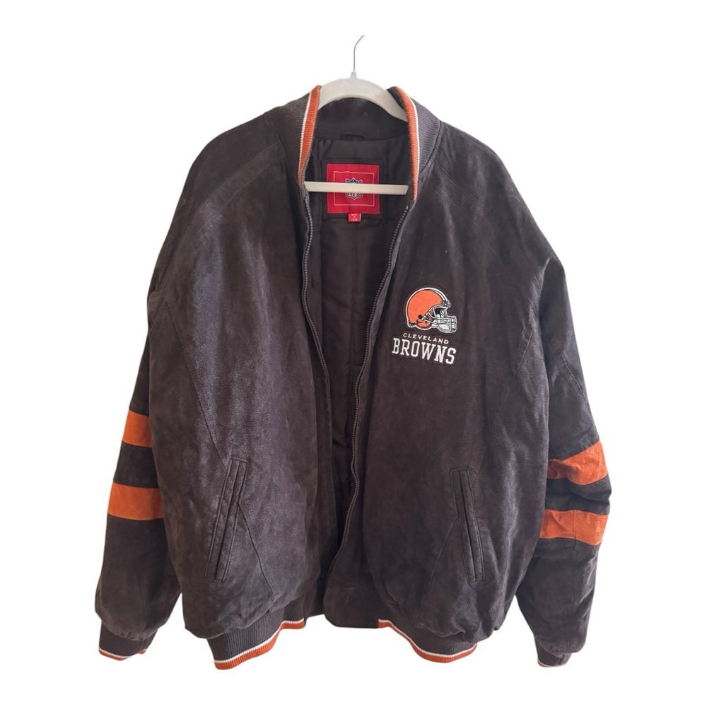 RARE Y2K VTG BY NFL CLEVELAND BROWNS MEN'S 100% LEATHER SUEDE JACKET XXL